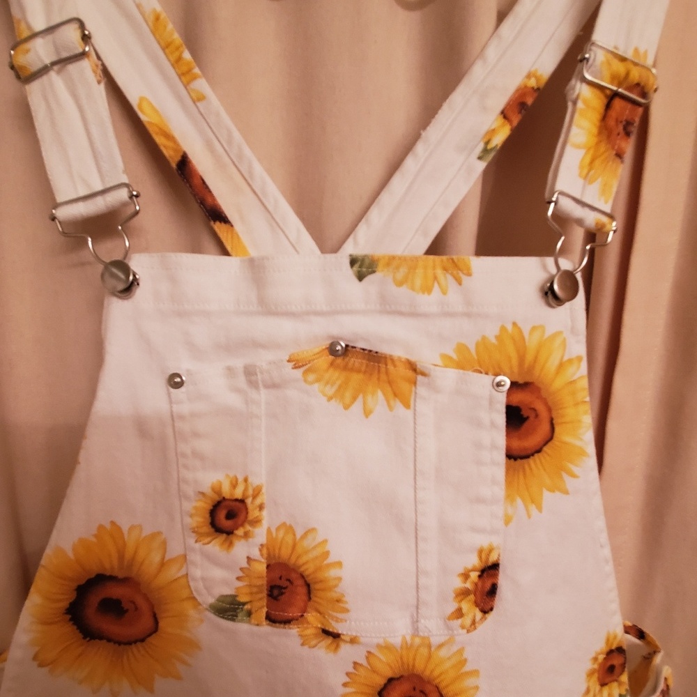 Cute sunflower print jean overalls